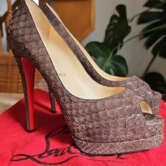 Louboutin Python Peep-Toe Heels - Picture 2 of 13